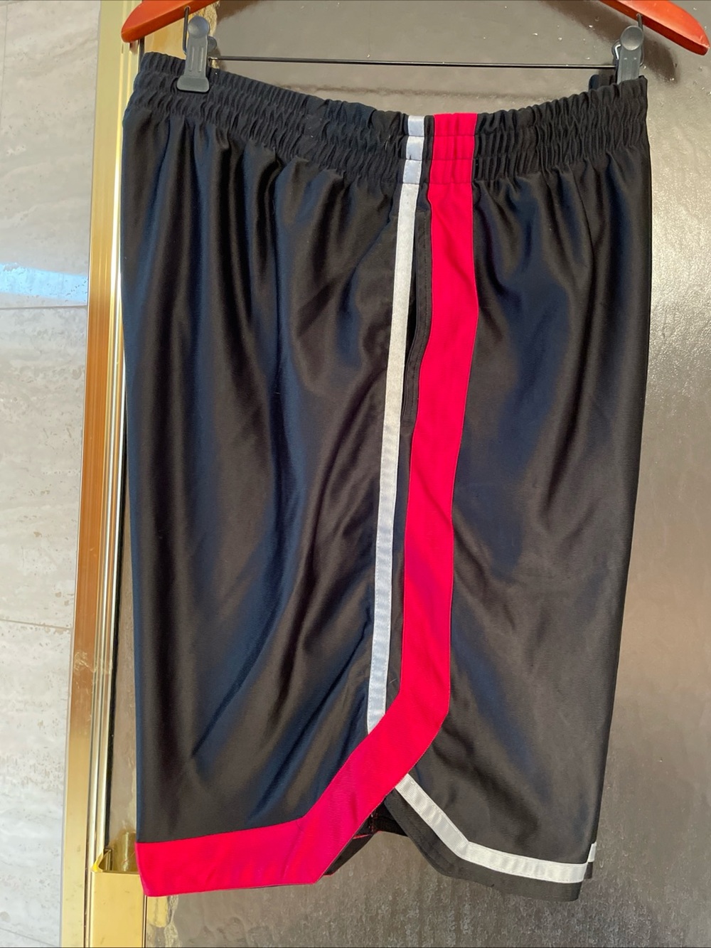 Athletech Black Athletic Basketball Shorts With Red & Gray Side Stripes Size XL